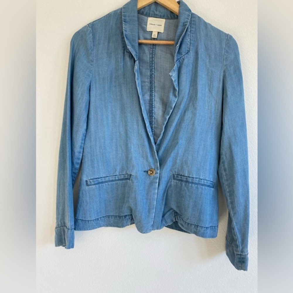 Silence & Noise womens jean blazer with button front
